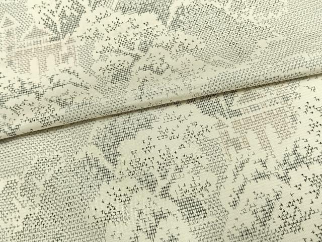 平和屋着物▽上質な紬 単衣 風景文 正絹 逸品 AAAW1321fy