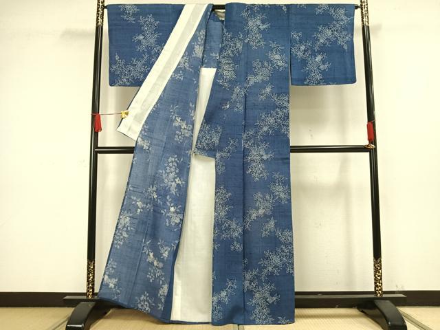 平和屋着物▽上質な小紋 単衣 紬地 草花文 正絹 逸品 AAAW1329fy