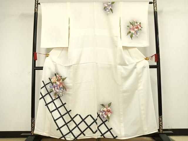 平和屋着物▽訪問着 単衣 刺繍 草花文 暈し染め 銀糸 銀彩 三越扱い 正絹 逸品 AAAW1330fy