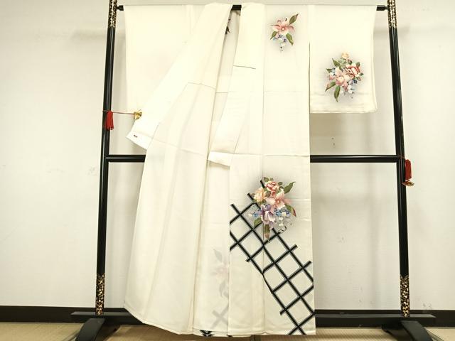 平和屋着物▽訪問着 単衣 刺繍 草花文 暈し染め 銀糸 銀彩 三越扱い 正絹 逸品 AAAW1330fy