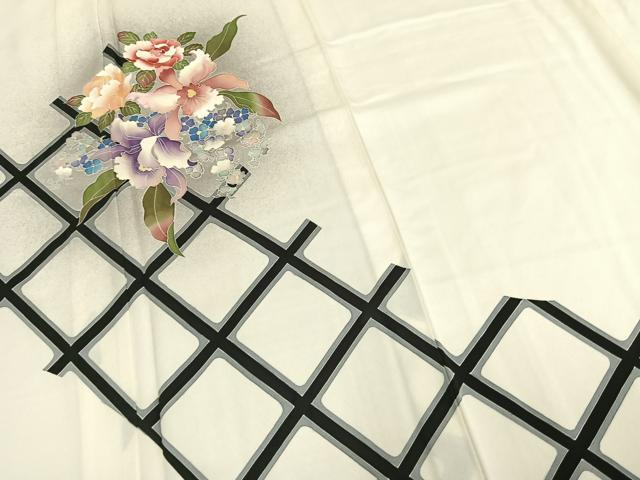 平和屋着物▽訪問着 単衣 刺繍 草花文 暈し染め 銀糸 銀彩 三越扱い 正絹 逸品 AAAW1330fy