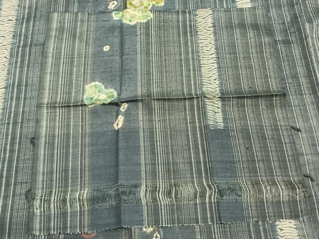 平和屋着物▽上質な紬 単衣 絞り 舞葉文 反端付き 正絹 逸品 AAAW1334fy
