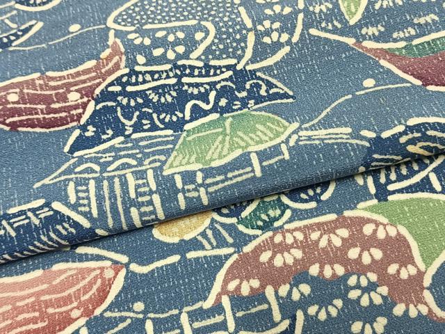 平和屋着物▽上質な小紋 単衣 型染め 風景文 正絹 逸品 AAAW1336fy