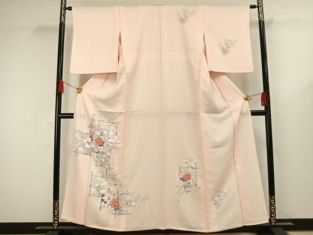 平和屋着物▽訪問着 単衣 友禅 草花文 正絹 逸品 AAAW1339fy