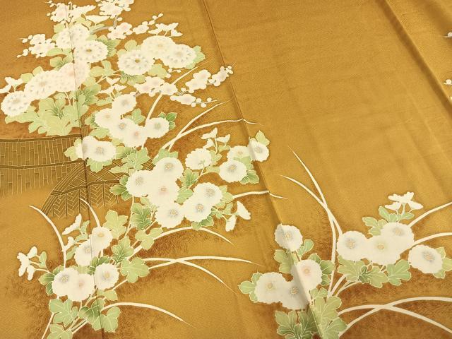 平和屋着物▽訪問着 単衣 刺繍 草花文 正絹 逸品 AAAW1342fy