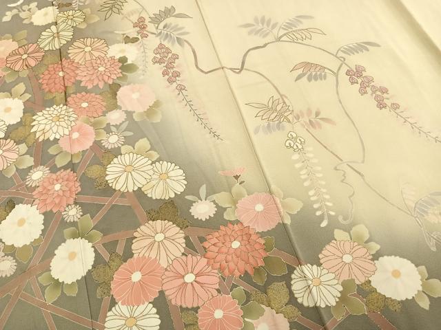 平和屋着物▽訪問着 単衣 刺繍 草花文 金彩 正絹 逸品 AAAW1345fy