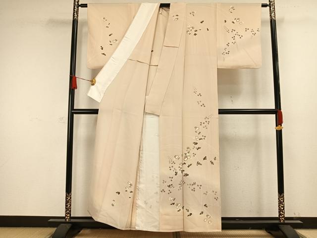 平和屋着物▽訪問着 単衣 刺繍 中国三大刺繍 相良刺繍 草花文 金糸 正絹 逸品 AAAW1348fy