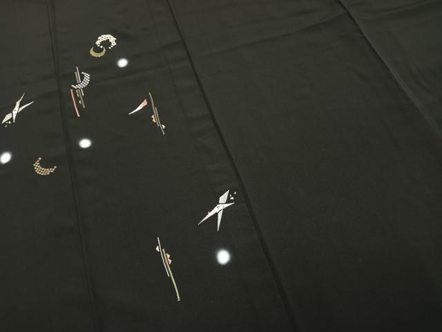 平和屋着物▽訪問着 単衣 刺繍 器物文 ほたる暈し 黒地正絹 逸品 AAAW1353fy