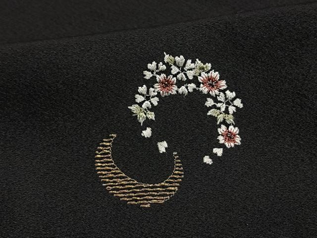 平和屋着物▽訪問着 単衣 刺繍 器物文 ほたる暈し 黒地正絹 逸品 AAAW1353fy