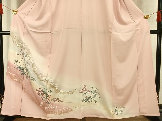 平和屋着物▽訪問着 単衣 友禅 草花文 金銀彩 正絹 逸品 AAAW1354fy