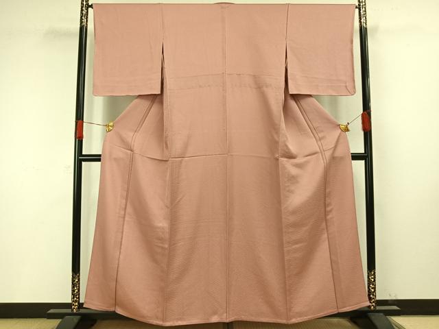 平和屋着物▽上質な色無地 単衣 鹿の子地紋 珊瑚色 正絹 逸品 未使用 AAAW1366fy