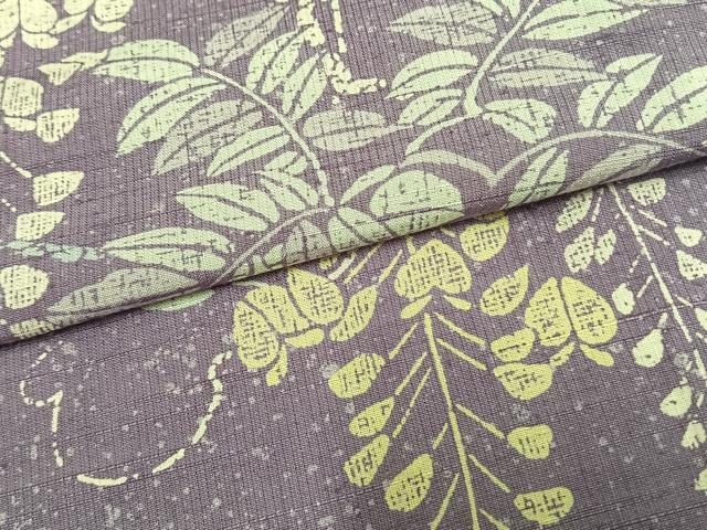 平和屋着物▽訪問着 単衣 紬地 型染め 藤花房 正絹 逸品 AAAW1370fy