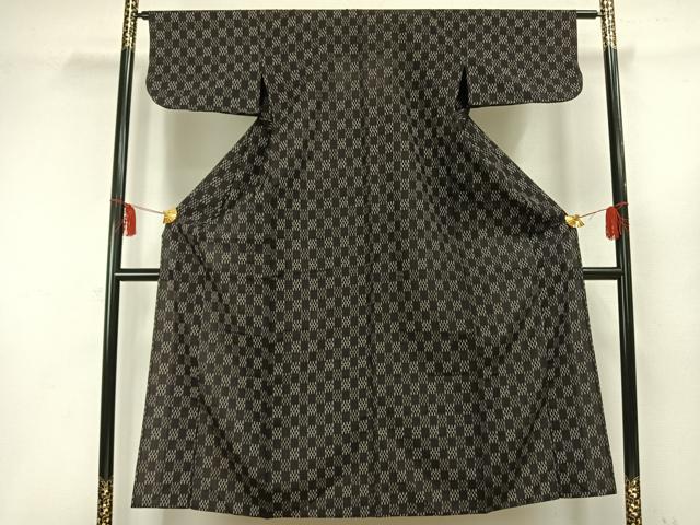 平和屋着物▽上質な紬 単衣 市松文様 正絹 逸品 AAAW1371fy