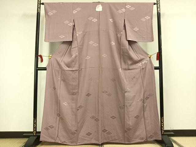平和屋着物▽上質な色無地 単衣 菱地紋 浅紫色 正絹 逸品 未使用 AAAW1377fy
