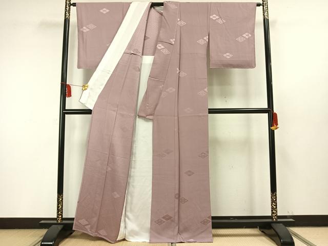 平和屋着物▽上質な色無地 単衣 菱地紋 浅紫色 正絹 逸品 未使用 AAAW1377fy