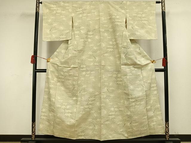 平和屋着物▽上質な紬 単衣 枝葉文 正絹 逸品 AAAW1382fy