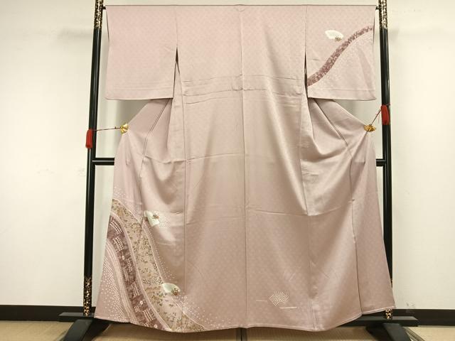平和屋着物▽訪問着 単衣 絞り 刺繍 地紙花文 金糸 金彩 正絹 逸品 AAAW1384fy