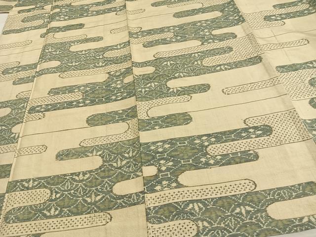 平和屋着物▽上質な紬 単衣 霞取り花文 正絹 逸品 AAAW1394fy