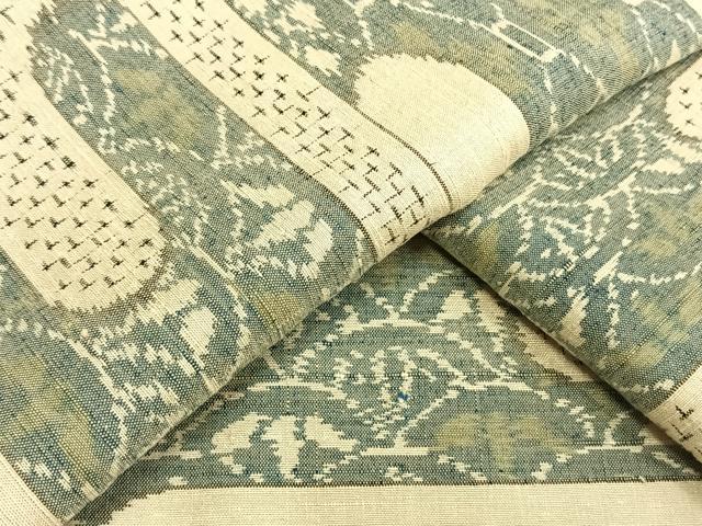 平和屋着物▽上質な紬 単衣 霞取り花文 正絹 逸品 AAAW1394fy