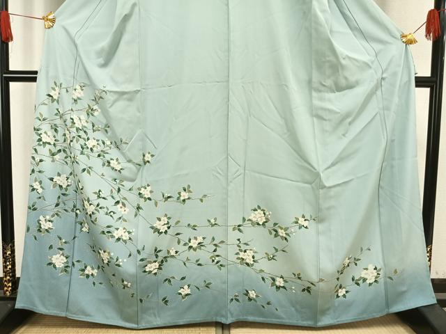 平和屋着物▽訪問着 単衣 友禅 枝花文 暈し染め 正絹 逸品 AAAW1397fy