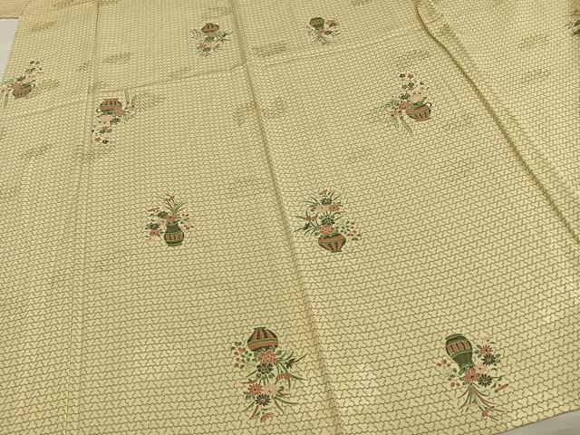 平和屋着物▽上質な小紋 単衣 草花陶器文 正絹 逸品 AAAW1402fy