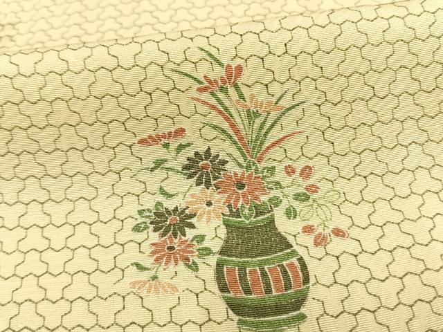 平和屋着物▽上質な小紋 単衣 草花陶器文 正絹 逸品 AAAW1402fy
