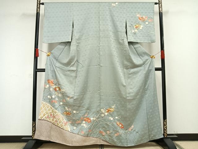 平和屋着物▽訪問着 単衣 駒刺繍 絞り 扇面花文 金彩 正絹 逸品 AAAW1406fy