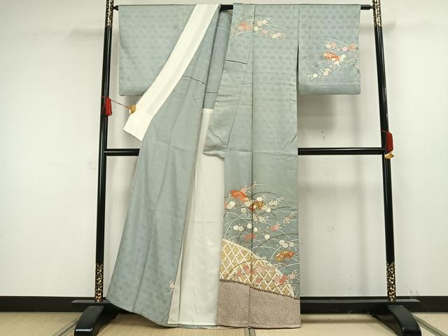 平和屋着物▽訪問着 単衣 駒刺繍 絞り 扇面花文 金彩 正絹 逸品 AAAW1406fy