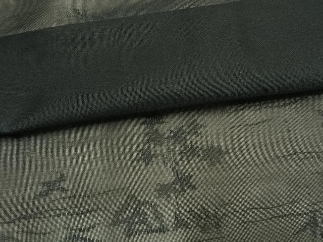 平和屋着物▽羽織 紗 スリーシーズン 春夏秋 塵除け 風景飛鳥文 黒地 正絹 逸品 AAAW1412fy