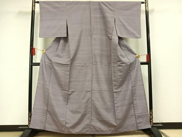 平和屋着物▽上質な紬 単衣 色無地 牡丹鼠色 正絹 逸品 AAAW1415fy