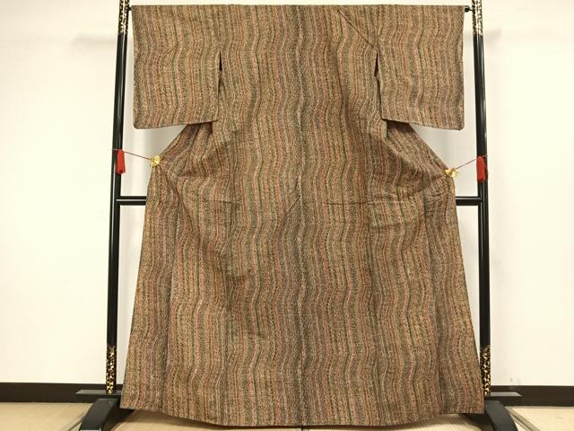 平和屋着物▽上質な小紋 単衣 紬地 更紗文 正絹 逸品 AAAW1421fy