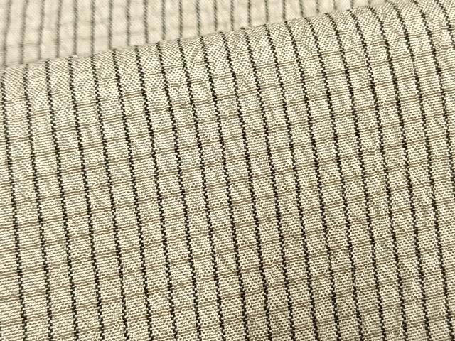 平和屋着物▽上質なお召 単衣 ふくれ織 縞 正絹 逸品 AAAW1429fy