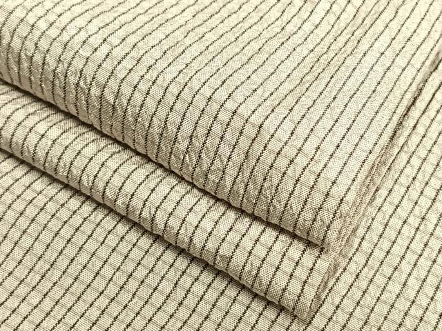 平和屋着物▽上質なお召 単衣 ふくれ織 縞 正絹 逸品 AAAW1429fy