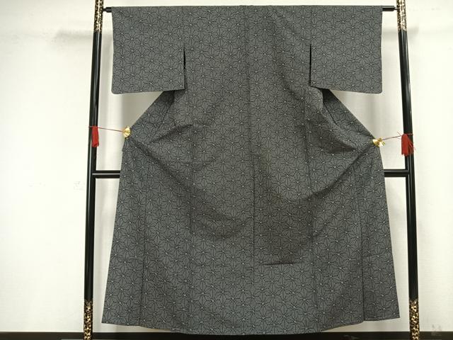 平和屋着物▽上質な紬 単衣 麻の葉文様 正絹 逸品 AAAW1431fy