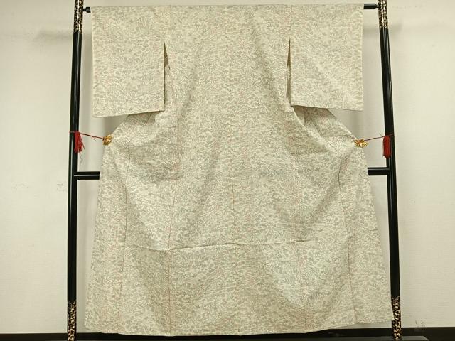平和屋着物▽お召 単衣 草葉文 正絹 逸品 AAAW1432fy