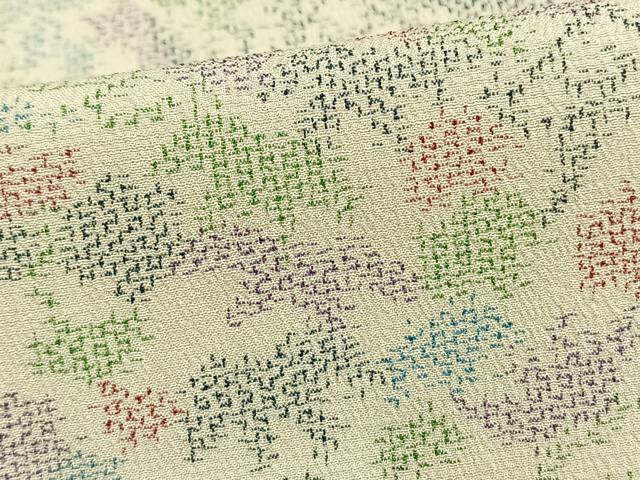 平和屋着物▽お召 単衣 草葉文 正絹 逸品 AAAW1432fy
