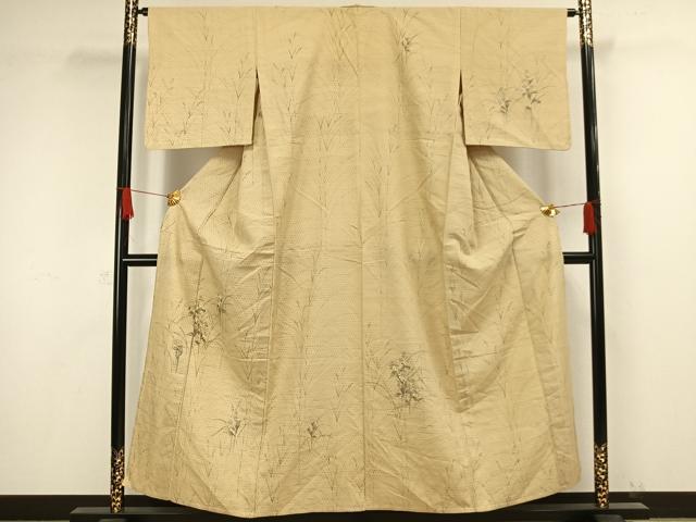 平和屋着物▽訪問着 単衣 紬地 手描き 草花文 正絹 逸品 AAAW1436fy