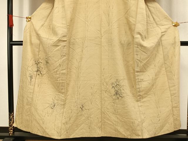 平和屋着物▽訪問着 単衣 紬地 手描き 草花文 正絹 逸品 AAAW1436fy