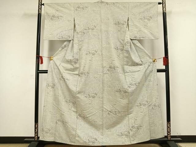 平和屋着物▽上質な紬 単衣 風景樹林文 正絹 逸品 AAAW1443fy