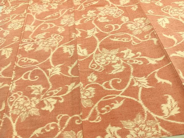 平和屋着物▽上質な紬 単衣 花唐草文 正絹 逸品 AAAW1445fy