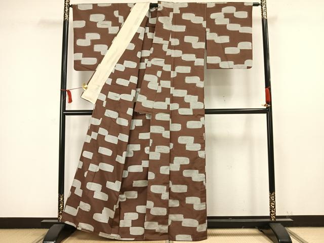 平和屋着物▽上質な紬 単衣 抽象文 正絹 逸品 AAAW1447fy
