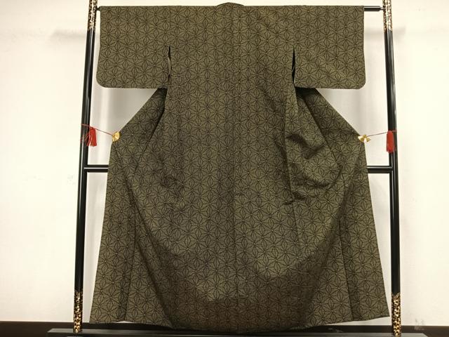 平和屋着物▽上質な紬 単衣 麻の葉文様 正絹 逸品 AAAW1455fy