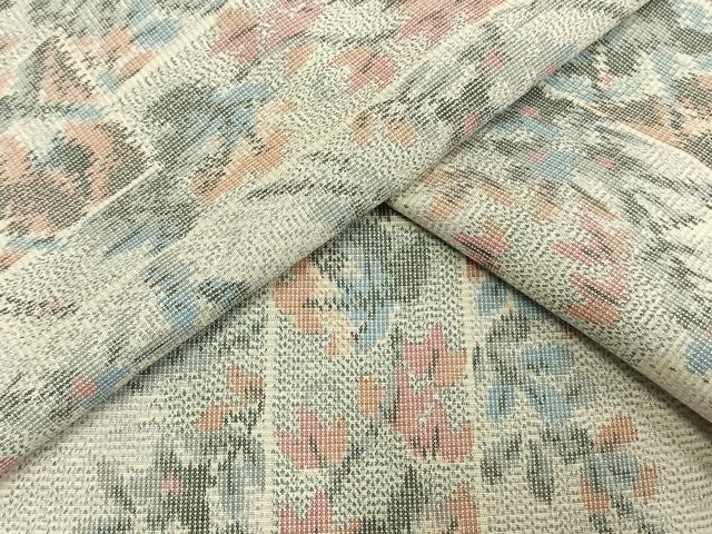 平和屋着物▽上質な紬 単衣 色紙草花文 正絹 逸品 未使用 AAAW1467fy