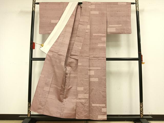 平和屋着物▽上質な紬 単衣 横段文 正絹 逸品 AAAW1468fy