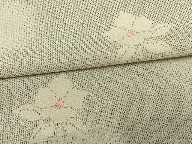 平和屋着物▽本塩沢 単衣 110亀甲 草花文 正絹 逸品 AAAW1480fy