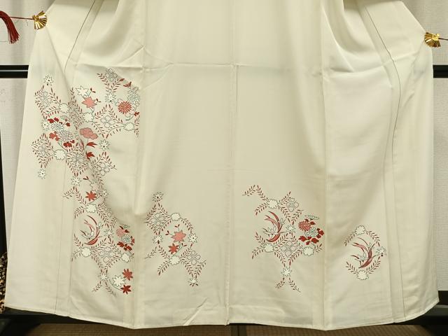 平和屋着物▽訪問着 単衣 草花文 正絹 逸品 未使用 AAAW1486fy