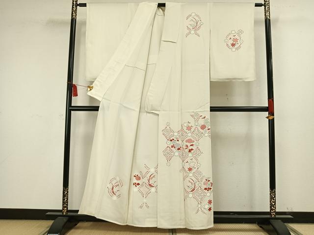 平和屋着物▽訪問着 単衣 草花文 正絹 逸品 未使用 AAAW1486fy