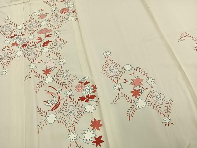 平和屋着物▽訪問着 単衣 草花文 正絹 逸品 未使用 AAAW1486fy