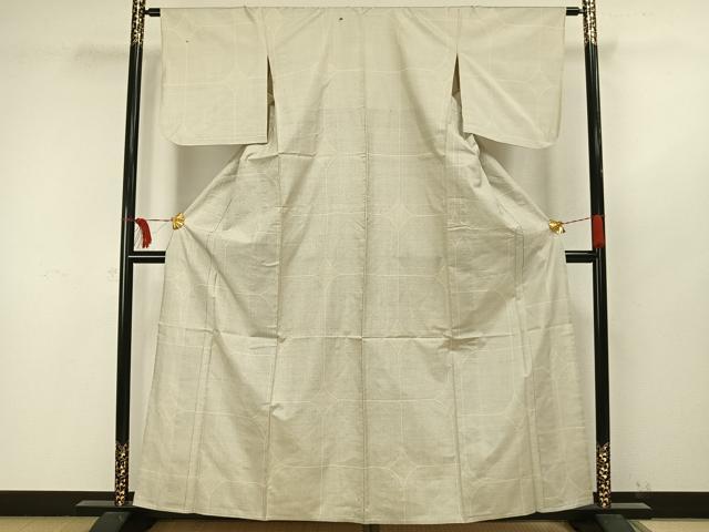 平和屋着物▽本場大島紬 単衣 白大島 150亀甲 幾何学文様 正絹 逸品 AAAW1489fy
