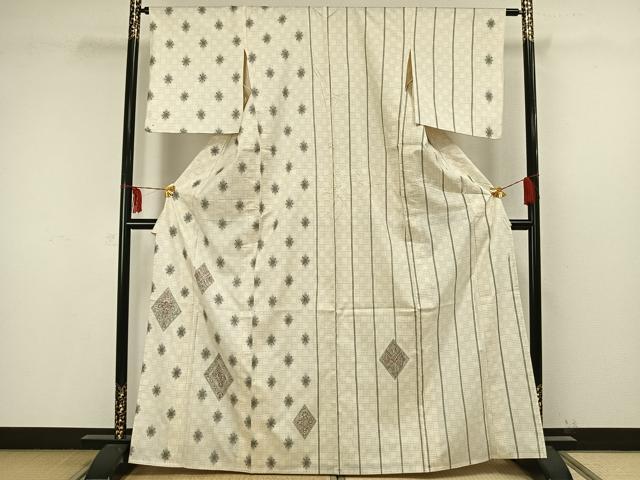 平和屋着物▽訪問着 本場染大島紬 単衣 幾何学文様 正絹 逸品 AAAW1490fy